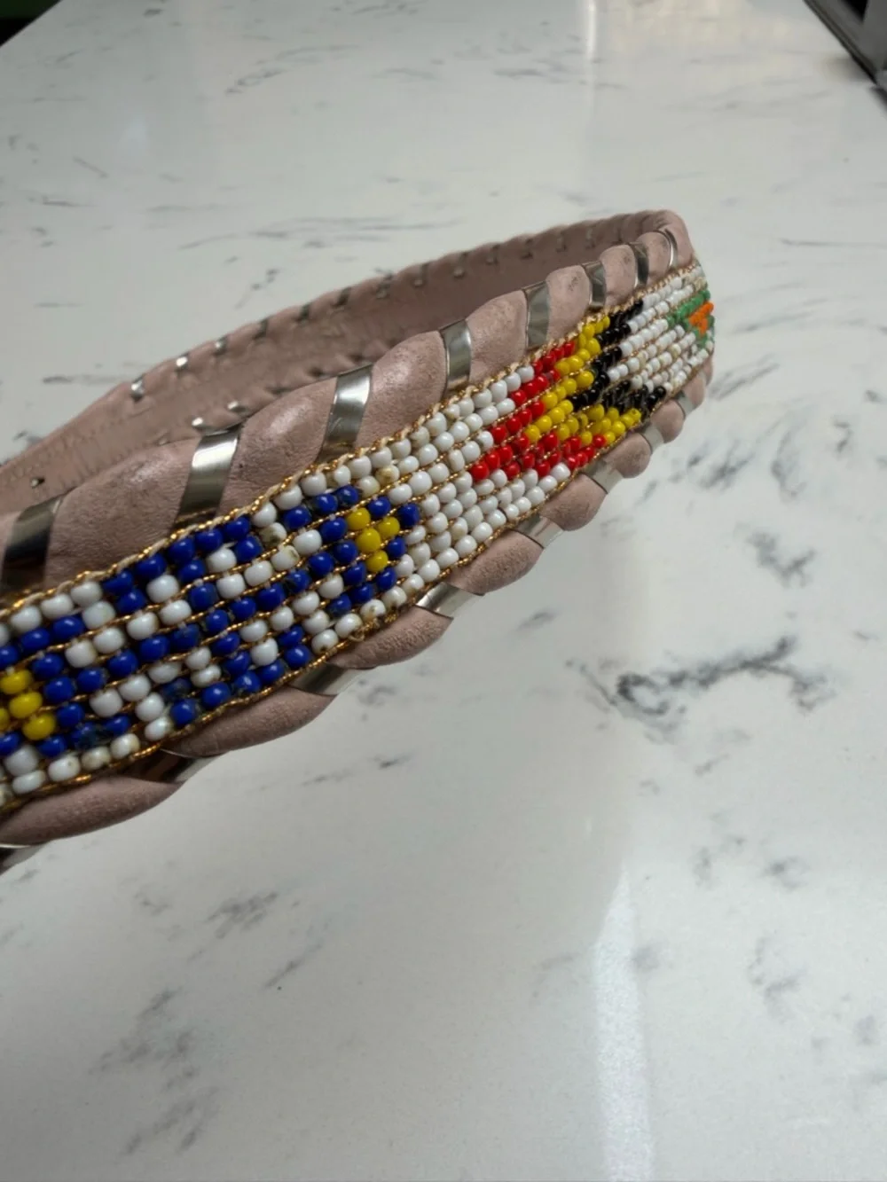 Circle Y Silver Women's Pink Beaded Leather Belt with Silver-Tone Buckle